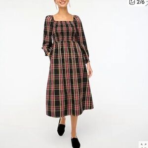 J. Crew Black Plaid Long Sleeve Midi Dress with Pink and Yellow Stripes